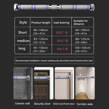 Telescopic Doorway Pull up Bar Non-Slip Chin-Up Fitness Equipment Adjustable Home Gym Strength Training Heavy Duty for Men Women