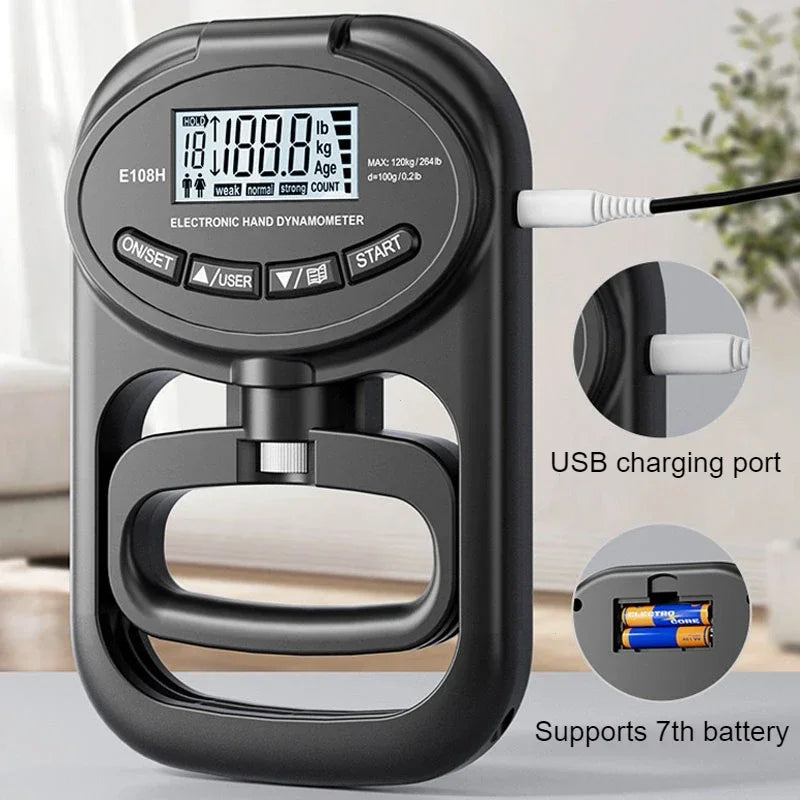 Grip Strength Tester 265Lbs/120Kg Digital Hand Dynamometer Grip Strength Meter USB LCD Screen Hand Grip for Power Training Sport