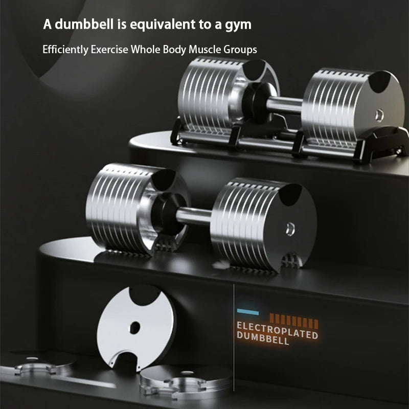 Electroplated Dumbbells, Professional Gym Fitness Dumbbells, Internal Rotation, 32Kg Weight, Adjustable, 4Kg Increase, 2024