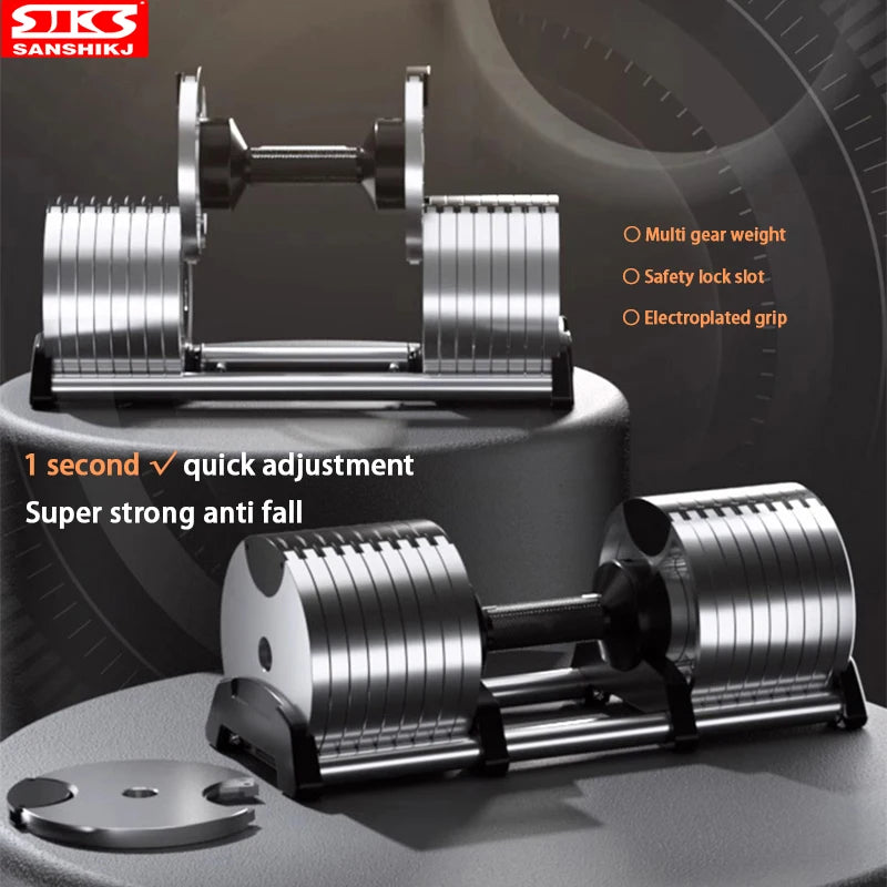 Electroplated Dumbbells, Professional Gym Fitness Dumbbells, Internal Rotation, 32Kg Weight, Adjustable, 4Kg Increase, 2024