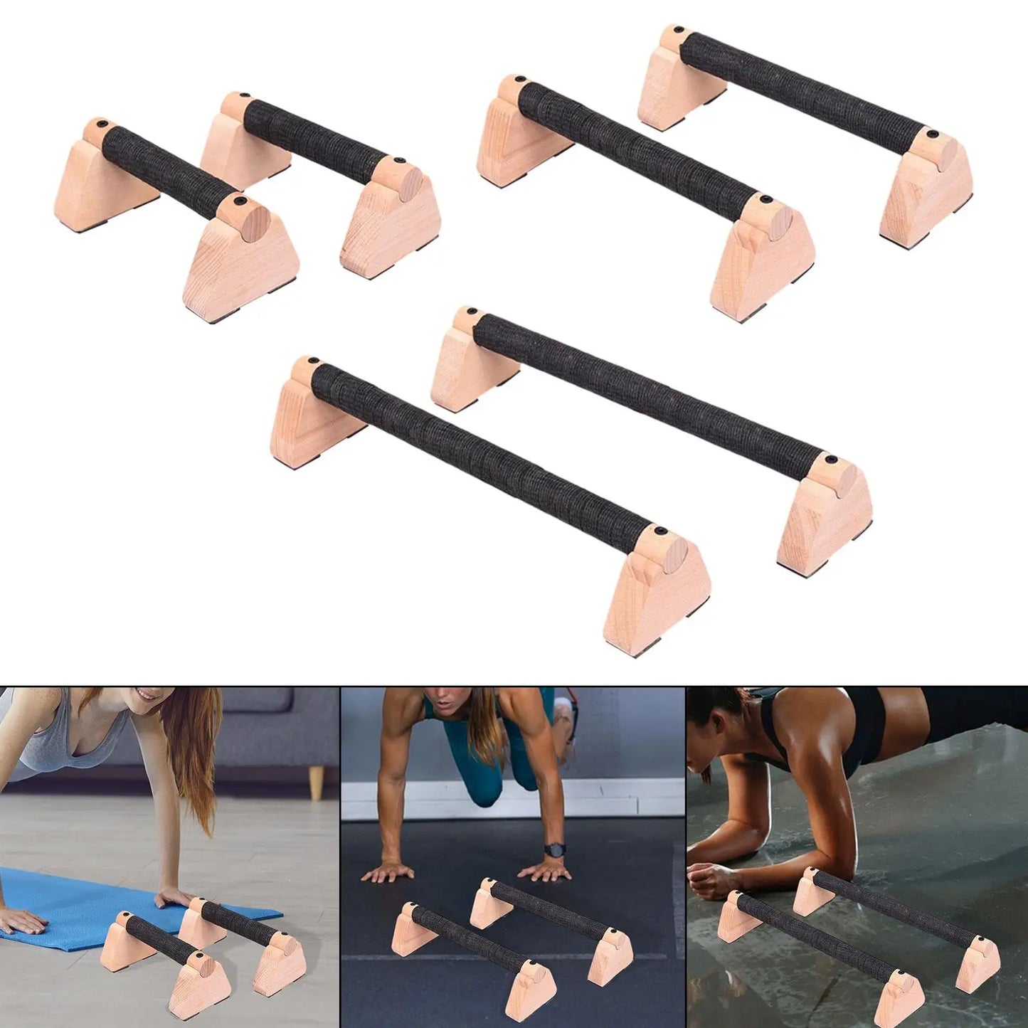 2X Wood Push up Bar Handles Heavy Duty Non Slip Accessories Exercise Brackets Parallettes Bar for Home Gym Shoulder Triceps